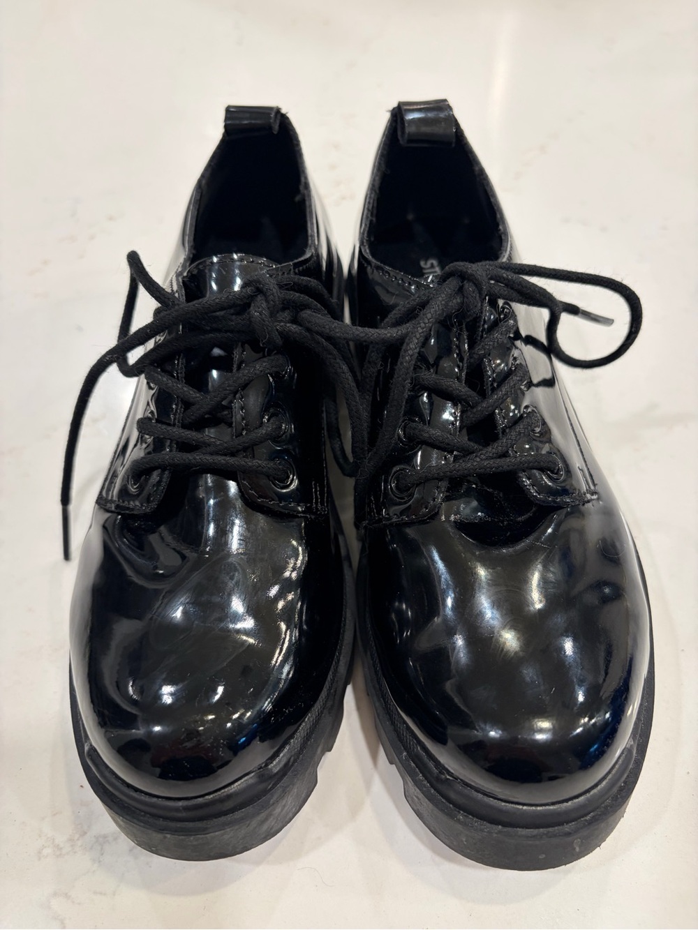 Steve Madden Kids Girls Black Patent Platform Oxfords - Size 2